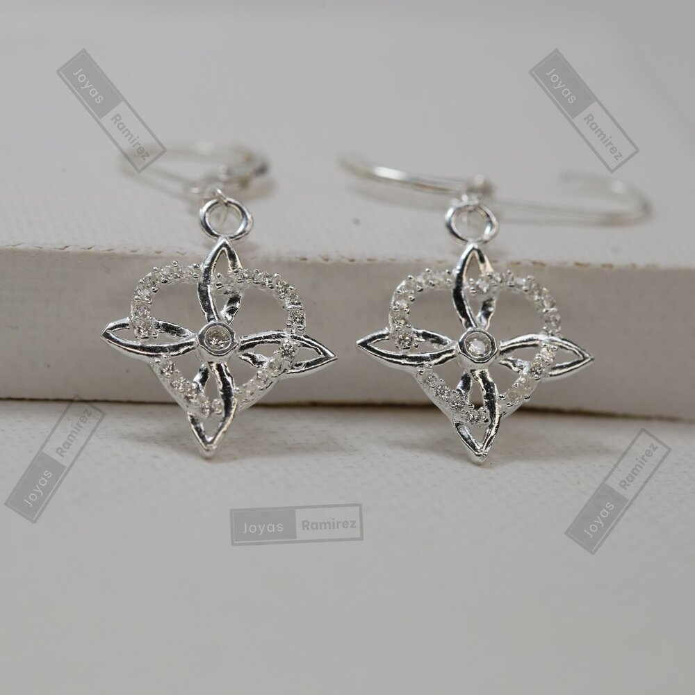 Mystic Knot & Heart Earrings in .925 Sterling Silver • Symbolic Feminine Design. - Picture 2 of 6